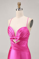 Load image into Gallery viewer, Fuchsia Satin Tight Keyhole Short Homecoming Dress with Bow
