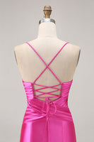Load image into Gallery viewer, Fuchsia Satin Tight Keyhole Short Homecoming Dress with Bow