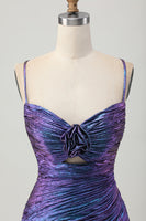 Load image into Gallery viewer, Sparkly Blue and Purple Metallic Floral Tight Short Homecoming Dress with Ruffles