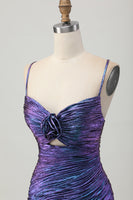 Load image into Gallery viewer, Sparkly Blue and Purple Metallic Floral Tight Short Homecoming Dress with Ruffles