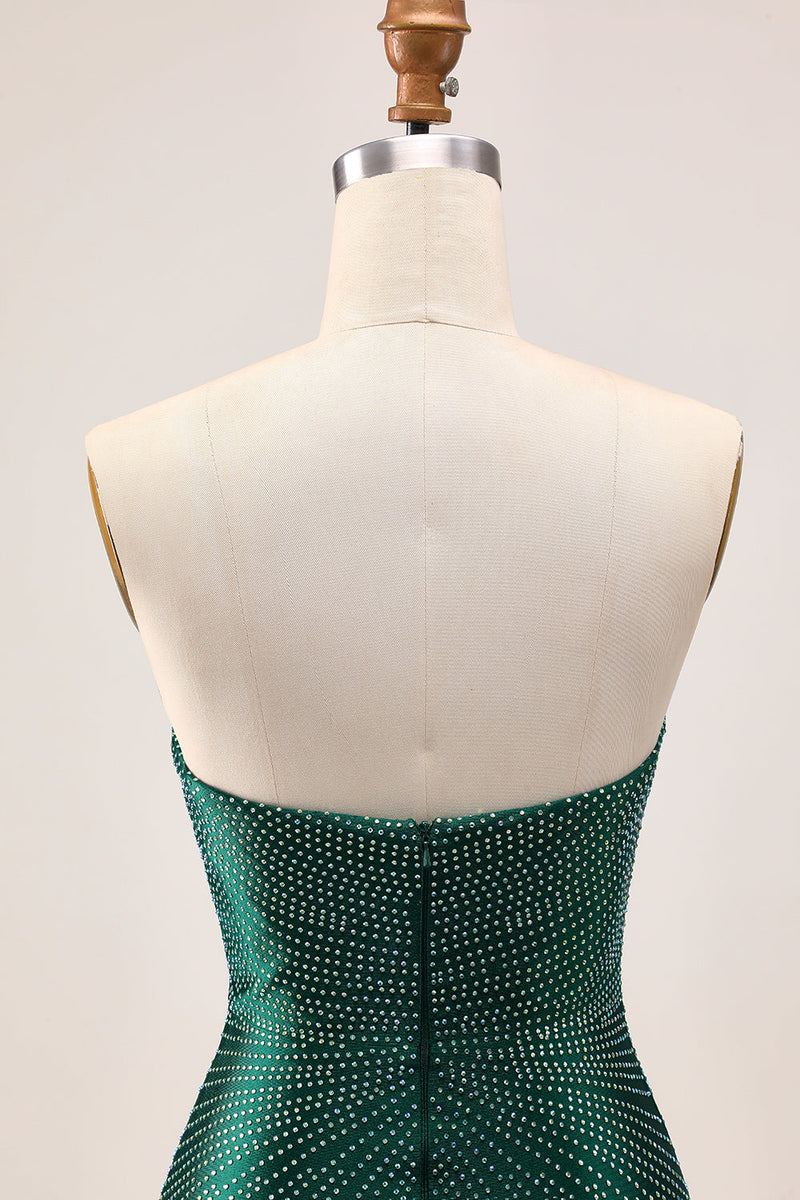 Load image into Gallery viewer, Sparkly Dark Green Tight Satin Beaded Short Homecoming Dress