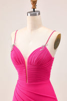 Load image into Gallery viewer, Sparkly Fuchsia Tight Spaghetti Straps Short Homecoming Dress with Beading