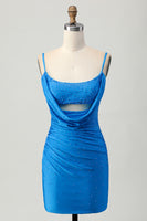 Load image into Gallery viewer, Sparkly Blue Cut Out Beaded Tight Short Homecoming Dress with Drapes