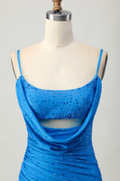 Load image into Gallery viewer, Sparkly Blue Cut Out Beaded Tight Short Homecoming Dress with Drapes