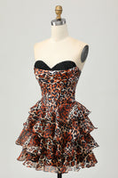 Load image into Gallery viewer, Khaki Leopard Print Strapless Corset Short Homecoming Dress with Ruffles