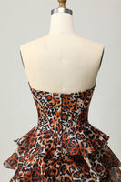Load image into Gallery viewer, Khaki Leopard Print Strapless Corset Short Homecoming Dress with Ruffles