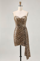 Load image into Gallery viewer, Sparkly Khaki Sequin Leopard Printed Short Tight Homecoming Dress