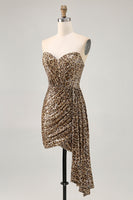 Load image into Gallery viewer, Sparkly Khaki Sequin Leopard Printed Short Tight Homecoming Dress