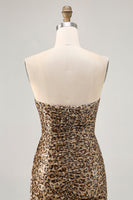 Load image into Gallery viewer, Sparkly Khaki Sequin Leopard Printed Short Tight Homecoming Dress