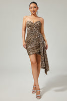 Load image into Gallery viewer, Sparkly Khaki Sequin Leopard Printed Short Tight Homecoming Dress