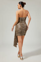 Load image into Gallery viewer, Sparkly Khaki Sequin Leopard Printed Short Tight Homecoming Dress