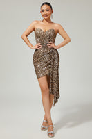 Load image into Gallery viewer, Sparkly Khaki Sequin Leopard Printed Short Tight Homecoming Dress
