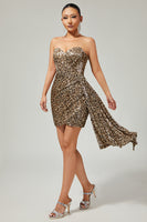 Load image into Gallery viewer, Sparkly Khaki Sequin Leopard Printed Short Tight Homecoming Dress