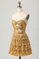 Load image into Gallery viewer, Sparkly Golden Metallic Sweetheart Floral Short Homecoming Dress with Keyholes