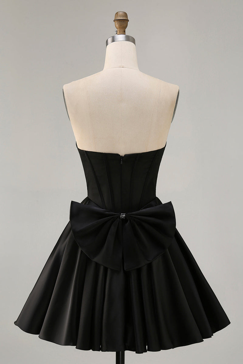 Load image into Gallery viewer, Sparkly Black Corset Satin Short Homecoming Dress with Bow