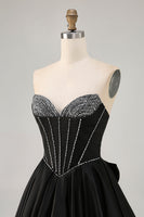Load image into Gallery viewer, Sparkly Black Corset Satin Short Homecoming Dress with Bow