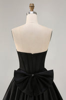 Load image into Gallery viewer, Sparkly Black Corset Satin Short Homecoming Dress with Bow