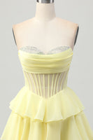 Load image into Gallery viewer, Sparkly Yellow Ruffled Corset Sweetheart Short Homecoming Dress with Beading