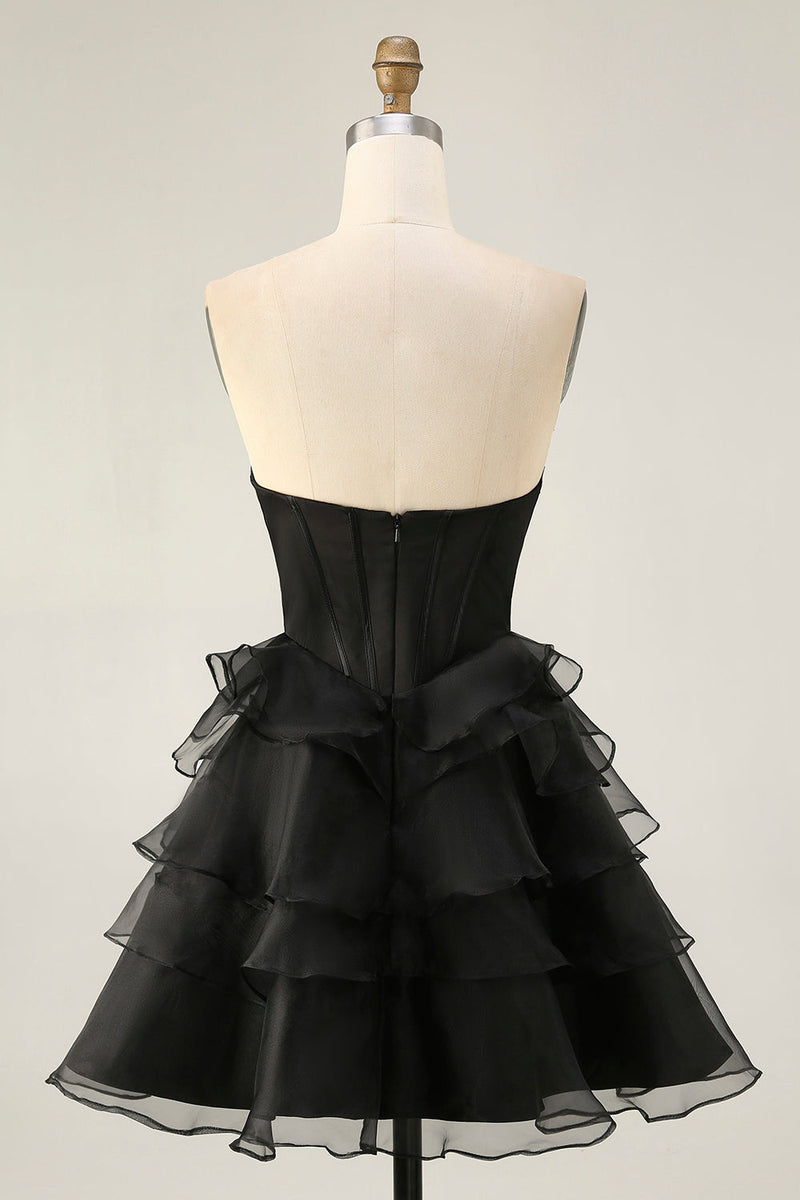 Load image into Gallery viewer, Sparkly Black Tiered Short Corset Homecoming Dress with Beading