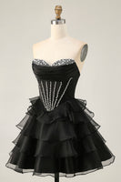Load image into Gallery viewer, Sparkly Black Tiered Short Corset Homecoming Dress with Beading