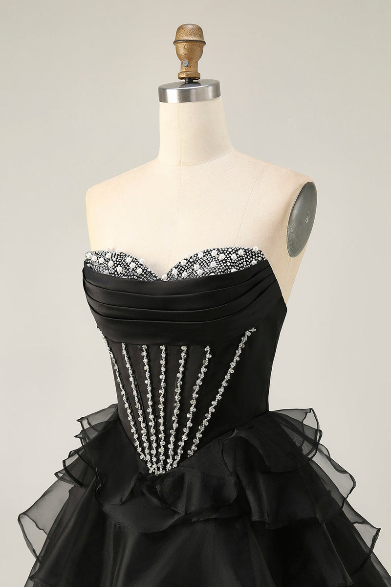 Load image into Gallery viewer, Sparkly Black Tiered Short Corset Homecoming Dress with Beading