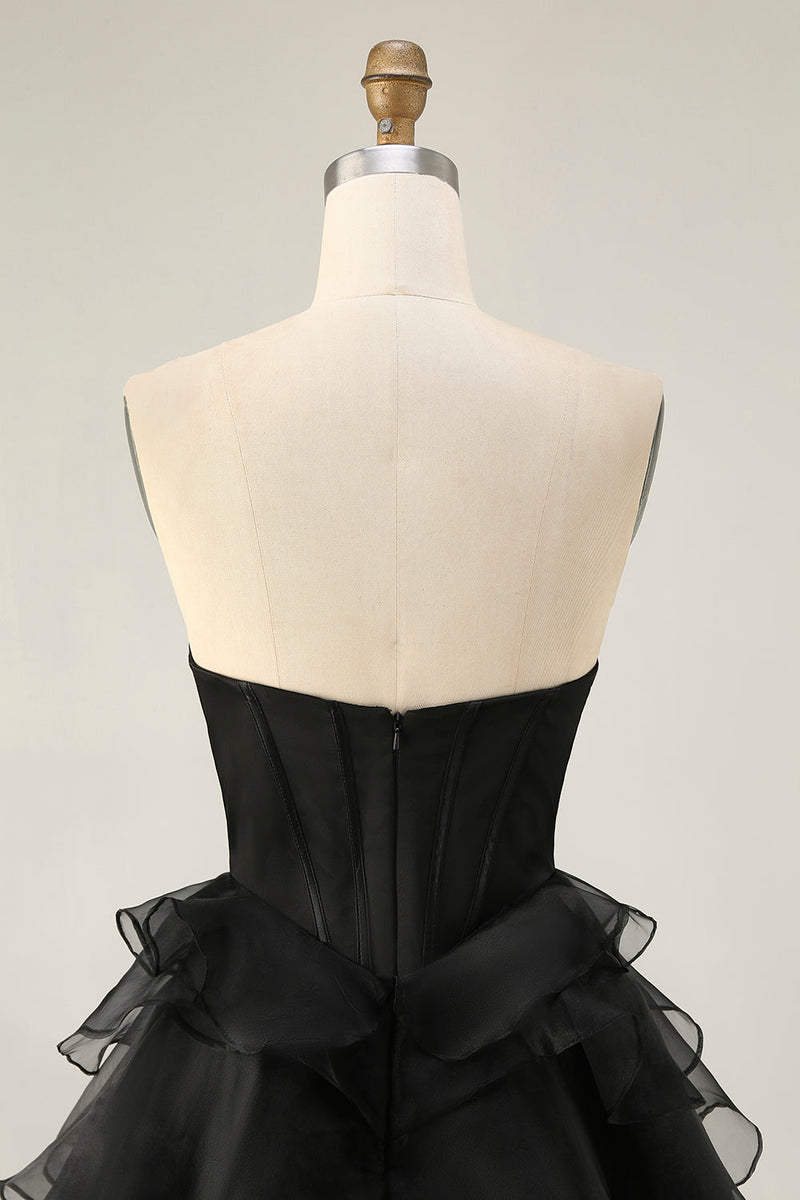 Load image into Gallery viewer, Sparkly Black Tiered Short Corset Homecoming Dress with Beading