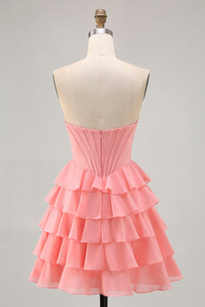 Sparkly Blush Corset Sweetheart Short Homecoming Dress with Ruffles