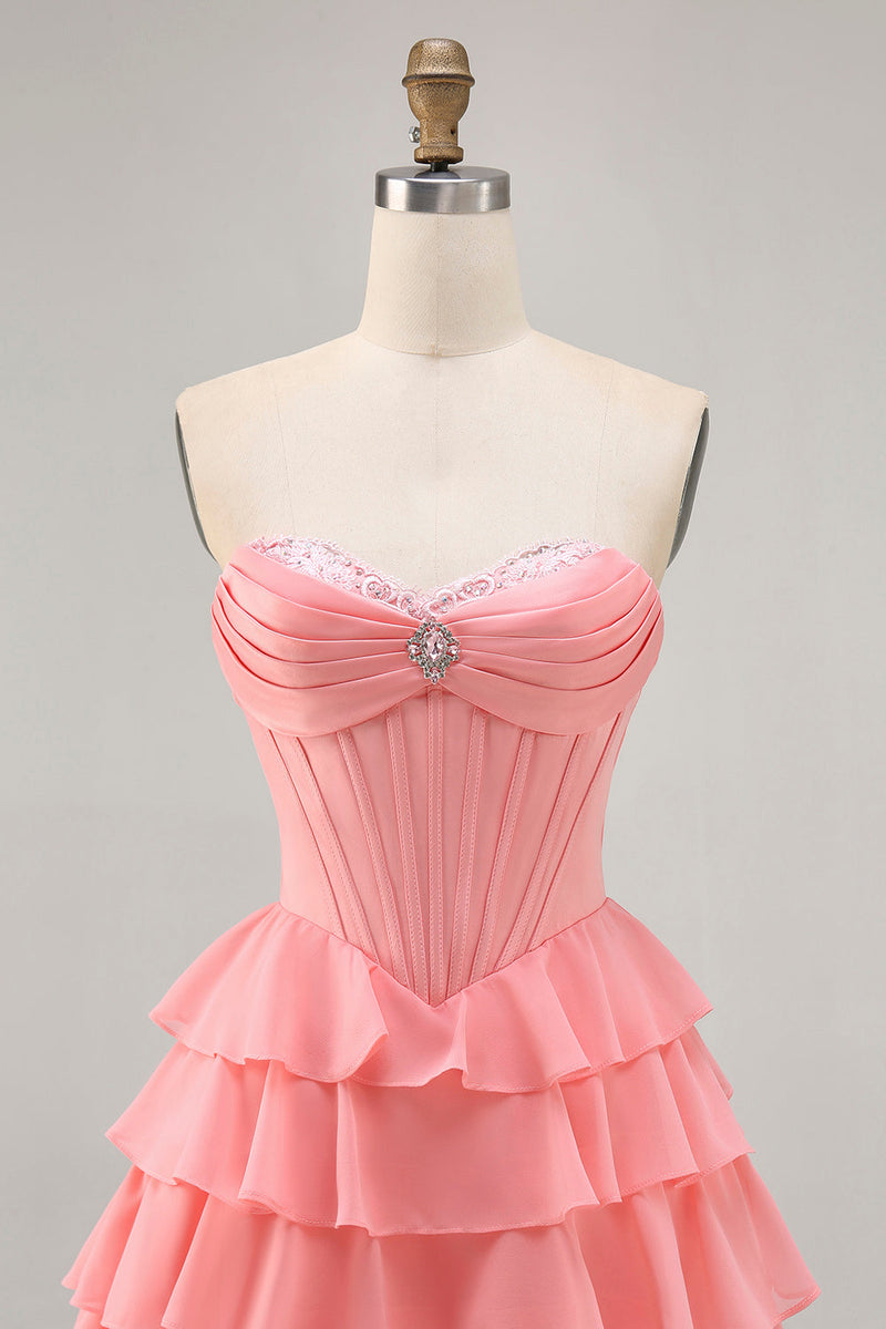 Load image into Gallery viewer, Sparkly Blush Corset Sweetheart Short Homecoming Dress with Ruffles