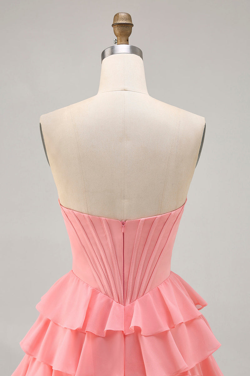 Load image into Gallery viewer, Sparkly Blush Corset Sweetheart Short Homecoming Dress with Ruffles