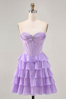 Load image into Gallery viewer, Sparkly Blush Corset Sweetheart Short Homecoming Dress with Ruffles