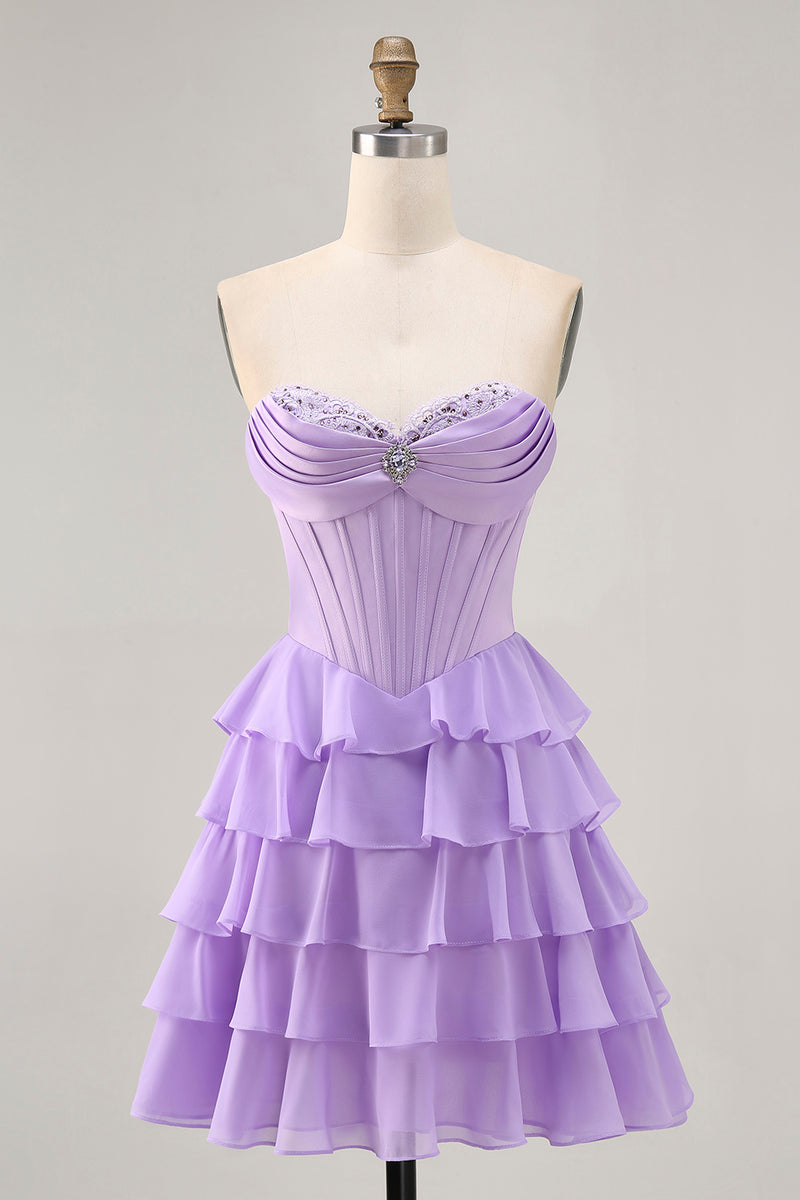 Load image into Gallery viewer, Sparkly Blush Corset Sweetheart Short Homecoming Dress with Ruffles