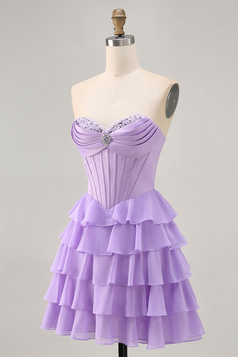 Load image into Gallery viewer, Sparkly Blush Corset Sweetheart Short Homecoming Dress with Ruffles