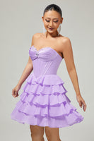 Load image into Gallery viewer, Sparkly Blush Corset Sweetheart Short Homecoming Dress with Ruffles