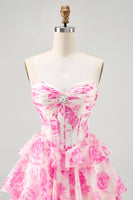 Load image into Gallery viewer, Sparkly Fuchsia Corset Short Floral Homecoming Dress with Rhinestones