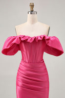 Load image into Gallery viewer, Fuchsia Satin Tight Short Corset Homecoming Dress with Ruffles