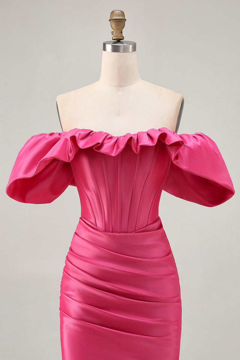 Load image into Gallery viewer, Fuchsia Satin Tight Short Corset Homecoming Dress with Ruffles