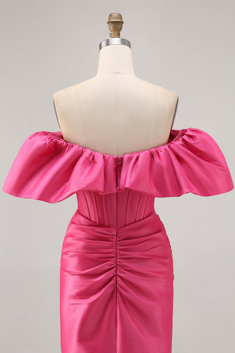 Load image into Gallery viewer, Fuchsia Satin Tight Short Corset Homecoming Dress with Ruffles