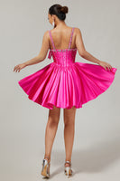 Load image into Gallery viewer, Sparkly Fuchsia Corset Short Homecoming Dress with Rhinestones