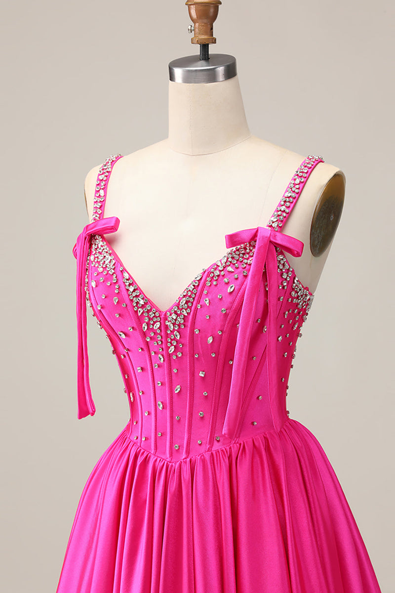 Load image into Gallery viewer, Sparkly Fuchsia Corset Short Homecoming Dress with Rhinestones