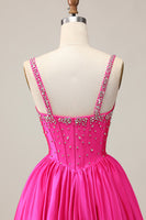 Load image into Gallery viewer, Sparkly Fuchsia Corset Short Homecoming Dress with Rhinestones