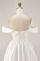 Load image into Gallery viewer, White Satin A Line Off the Shoulder Short Homecoming Dress