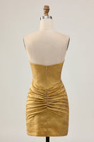 Load image into Gallery viewer, Sparkly Golden Ruched Short Tight Homecoming Dress with Beading