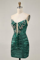 Load image into Gallery viewer, Sparkly Grey Green Metallic Tight Beaded Short Homecoming Dress