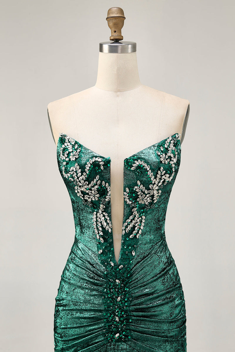 Load image into Gallery viewer, Sparkly Golden Ruched Short Tight Homecoming Dress with Beading