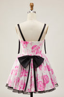 Load image into Gallery viewer, Floral White Fuchsia A Line Short Corset Homecoming Dress with Bows