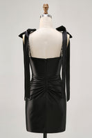 Load image into Gallery viewer, Black Sparkly Satin Tight Short Homecoming Dress with Rhinestones