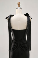 Load image into Gallery viewer, Black Sparkly Satin Tight Short Homecoming Dress with Rhinestones