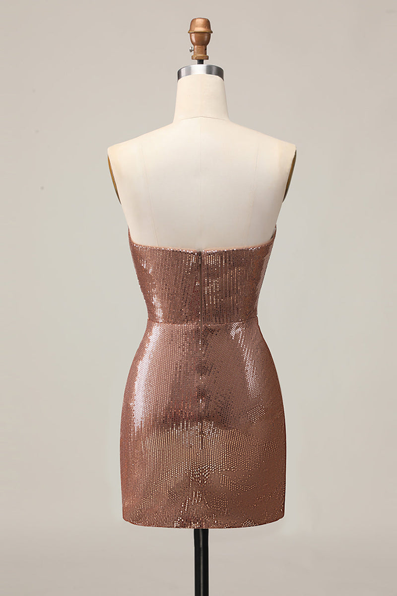 Load image into Gallery viewer, Sparkly Coffee Sweetheart Sequin Short Tight Homecoming Dress