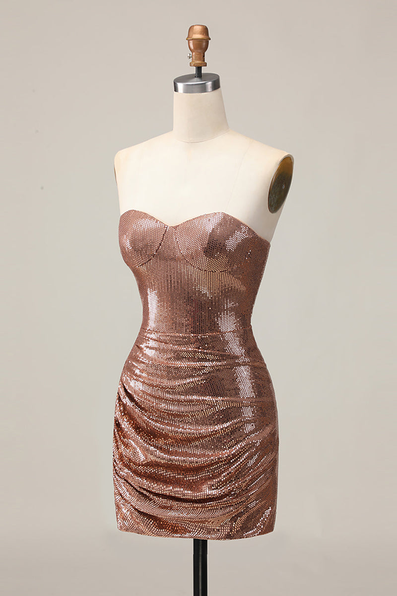 Load image into Gallery viewer, Sparkly Coffee Sweetheart Sequin Short Tight Homecoming Dress