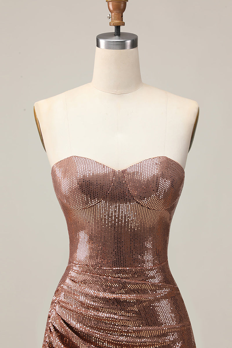 Load image into Gallery viewer, Sparkly Coffee Sweetheart Sequin Short Tight Homecoming Dress